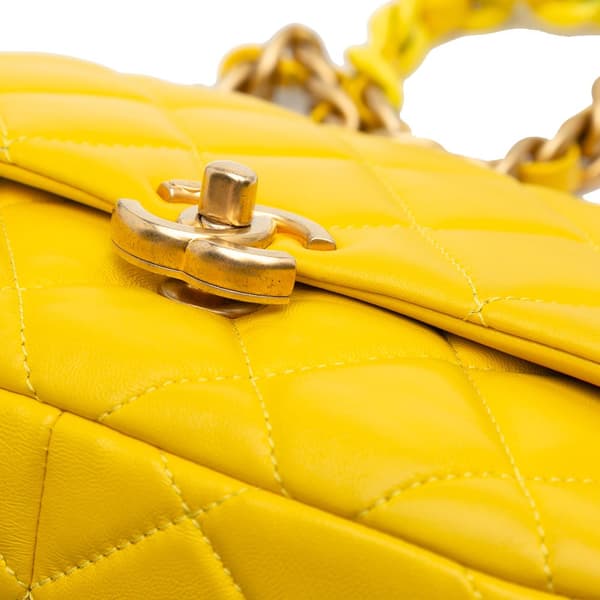 Pre-owned Chanel Small Quilted Lambskin Candy Chain Flap Yellow