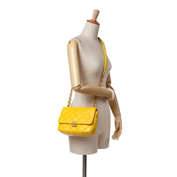 Pre-owned Chanel Small Quilted Lambskin Candy Chain Flap Yellow