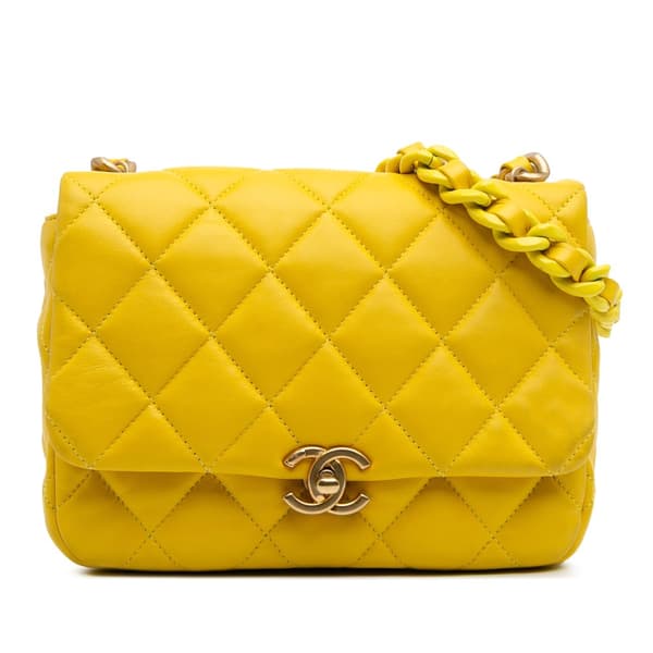 Pre-owned Chanel Small Quilted Lambskin Candy Chain Flap Yellow