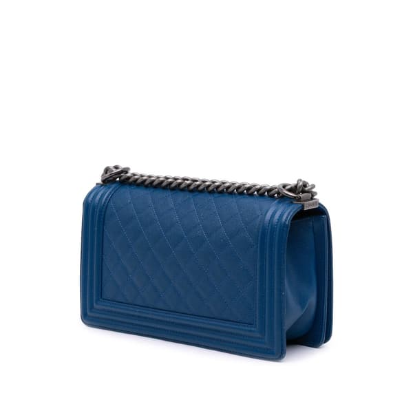 Pre-owned Chanel Old Medium Quilted Caviar Boy Flap Blue