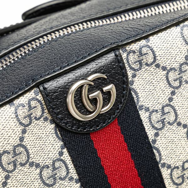 Pre-owned Gucci Small GG Supreme Textured Dollar Calfskin Web Ophidia Camera Bag Brown
