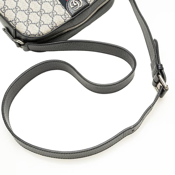 Pre-owned Gucci Small GG Supreme Textured Dollar Calfskin Web Ophidia Camera Bag Brown