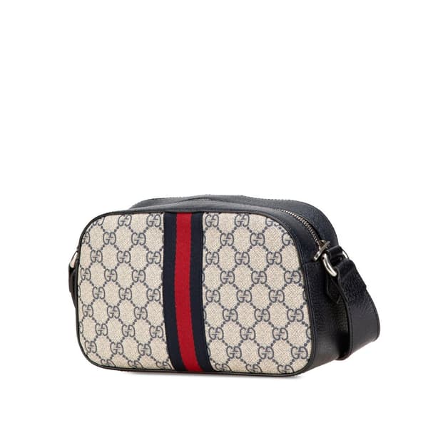 Pre-owned Gucci Small GG Supreme Textured Dollar Calfskin Web Ophidia Camera Bag Brown