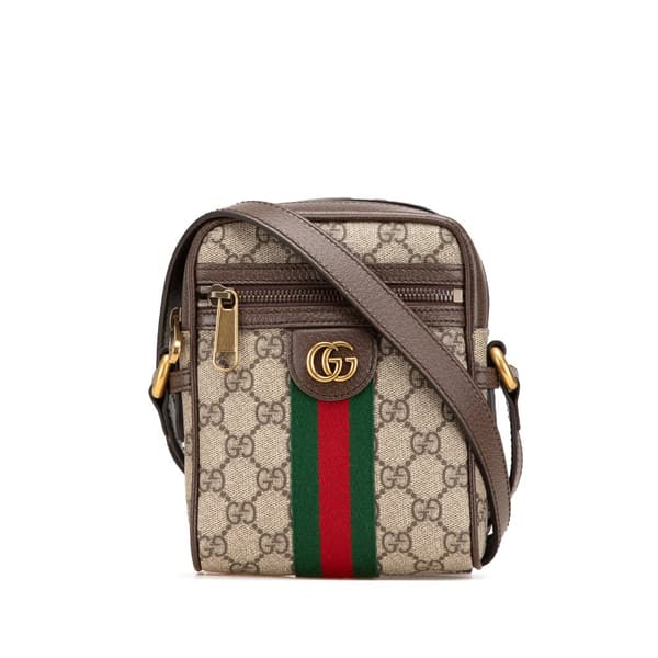 Pre-owned Gucci Mini GG Supreme Ophidia Crossbody Brown