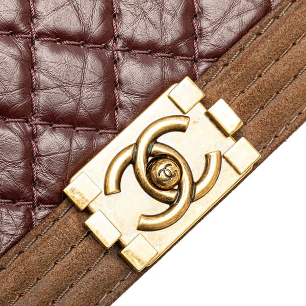 Pre-owned Chanel Large Bicolor Quilted Aged Calfskin and Suede Boy Flap Red