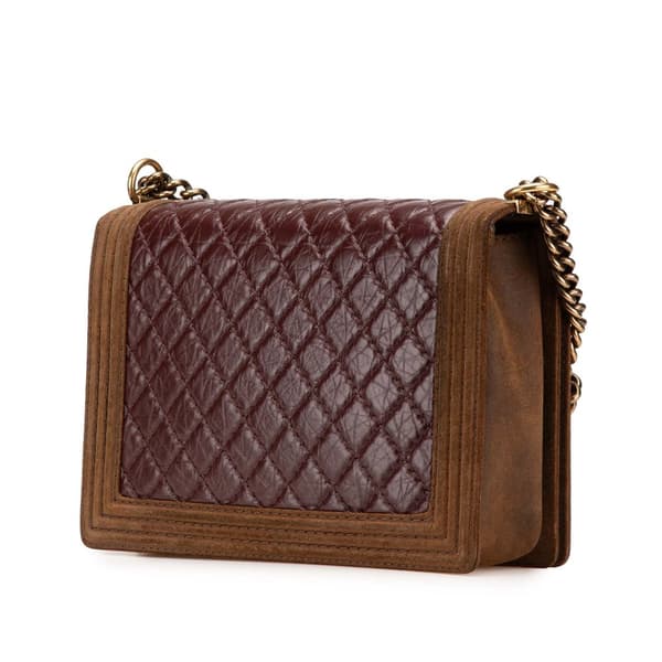 Pre-owned Chanel Large Bicolor Quilted Aged Calfskin and Suede Boy Flap Red