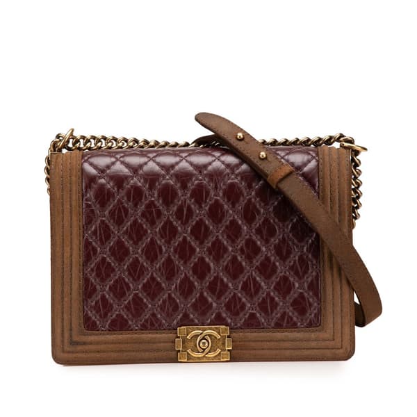Pre-owned Chanel Large Bicolor Quilted Aged Calfskin and Suede Boy Flap Red