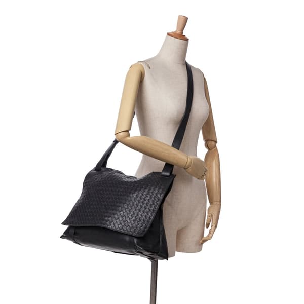 Pre-owned Bottega Veneta Nappa Intrecciato Flap Crossbody Black