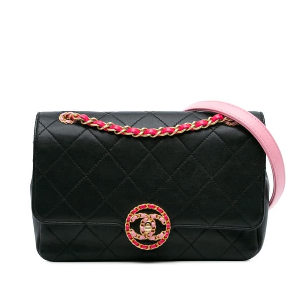 Pre-owned Chanel Quilted Calfskin CC Chain Logo Crossbody Black