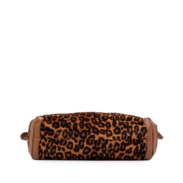 Pre-owned Burberry Leopard Print Pony Hair and House Check Canvas Little Crush Crossbody Brown