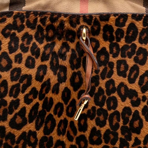 Pre-owned Burberry Leopard Print Pony Hair and House Check Canvas Little Crush Crossbody Brown