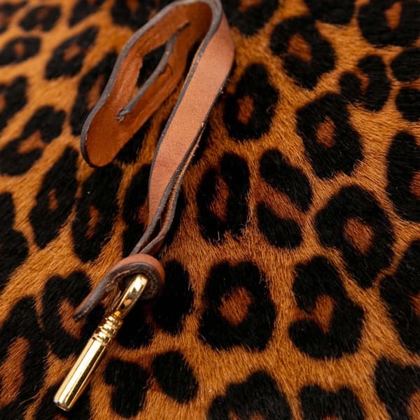 Pre-owned Burberry Leopard Print Pony Hair and House Check Canvas Little Crush Crossbody Brown