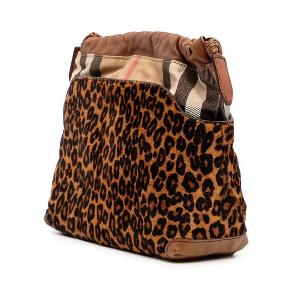 Pre-owned Burberry Leopard Print Pony Hair and House Check Canvas Little Crush Crossbody Brown