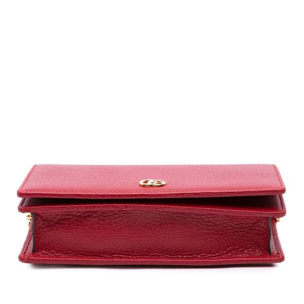 Pre-owned Gucci GG Marmont Leather Wallet On Chain Red