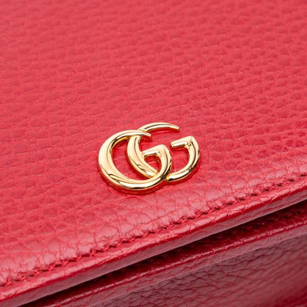 Pre-owned Gucci GG Marmont Leather Wallet On Chain Red