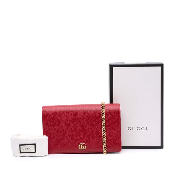 Pre-owned Gucci GG Marmont Leather Wallet On Chain Red