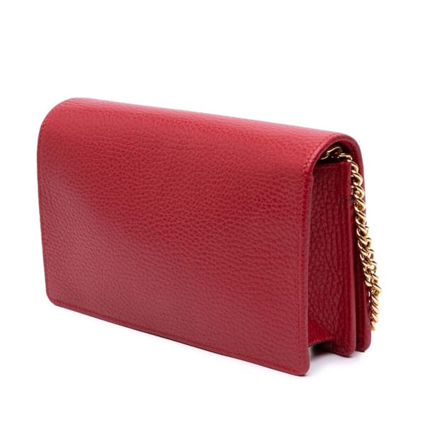 Pre-owned Gucci GG Marmont Leather Wallet On Chain Red