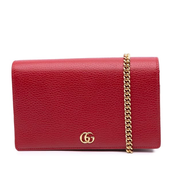 Pre-owned Gucci GG Marmont Leather Wallet On Chain Red