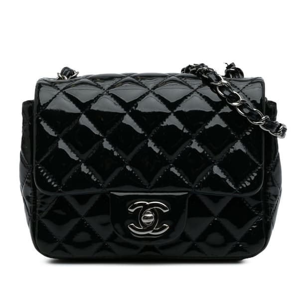 Pre-owned Chanel Mini Square Classic Patent Single Flap Blue
