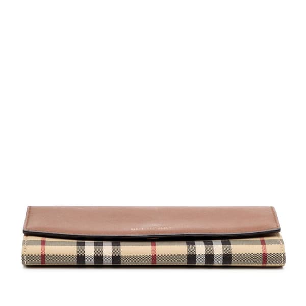Pre-owned Burberry House Check Henley Canvas and Leather Wallet on Chain Brown