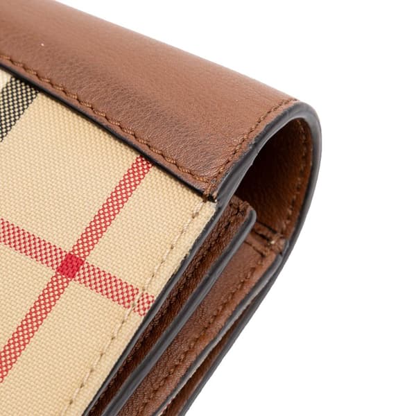 Pre-owned Burberry House Check Henley Canvas and Leather Wallet on Chain Brown