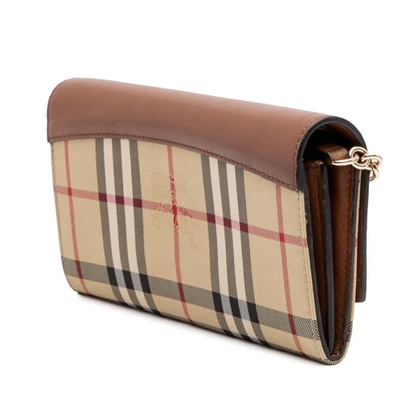 Pre-owned Burberry House Check Henley Canvas and Leather Wallet on Chain Brown