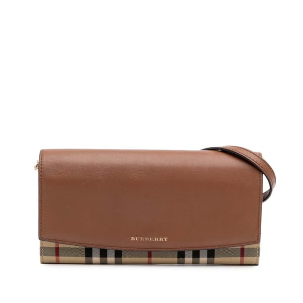 Pre-owned Burberry House Check Henley Canvas and Leather Wallet on Chain Brown