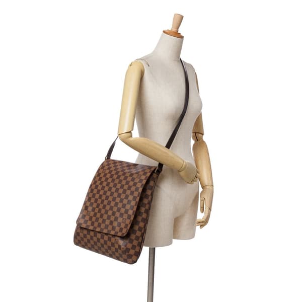 Pre-owned Louis Vuitton Damier Ebene Musette Salsa GM Brown