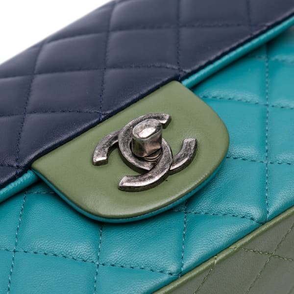 Pre-owned Chanel Mini Rectangular Classic Tricolor Lambskin Single Flap Blue
