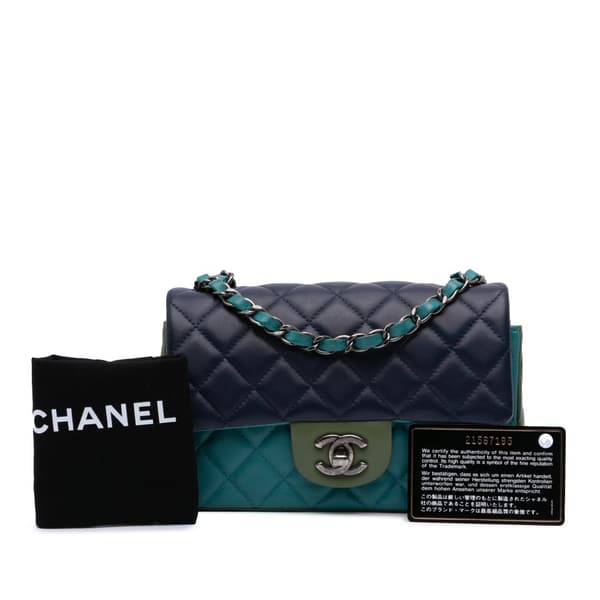 Pre-owned Chanel Mini Rectangular Classic Tricolor Lambskin Single Flap Blue