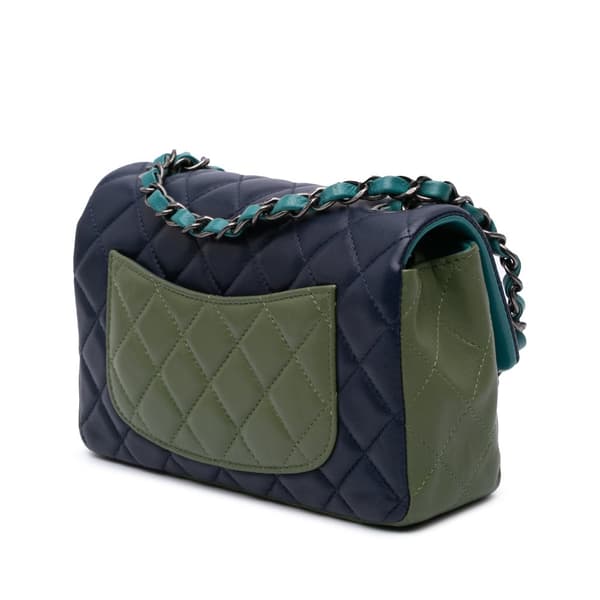 Pre-owned Chanel Mini Rectangular Classic Tricolor Lambskin Single Flap Blue