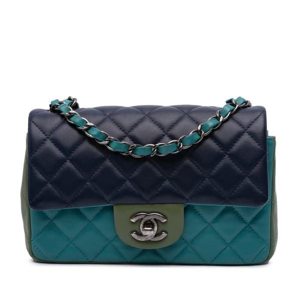 Pre-owned Chanel Mini Rectangular Classic Tricolor Lambskin Single Flap Blue