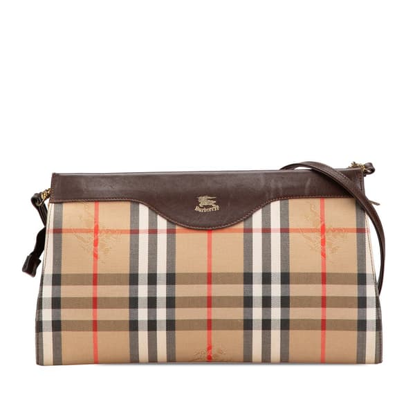 Pre-owned Burberry Haymarket Check Canvas Crossbody Brown