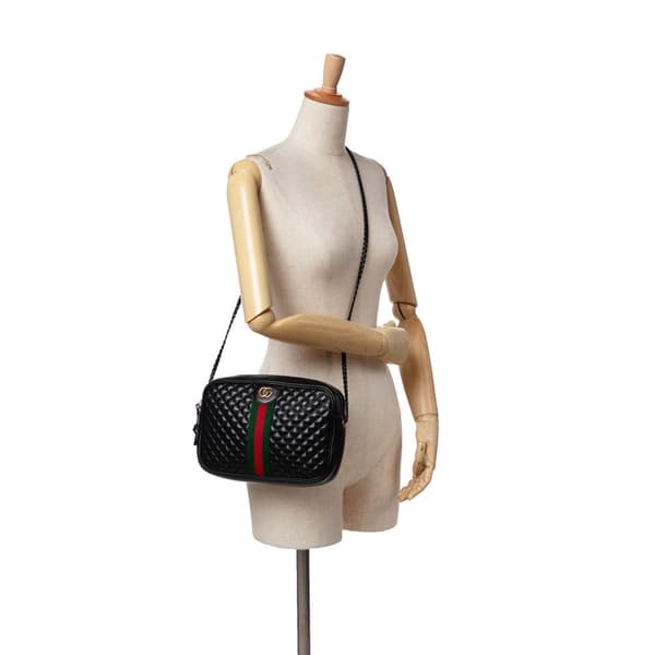 Pre-owned Gucci Small Quilted Leather Web Trapuntata Crossbody Black