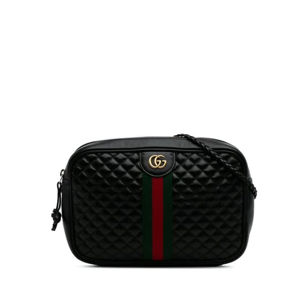 Pre-owned Gucci Small Quilted Leather Web Trapuntata Crossbody Black