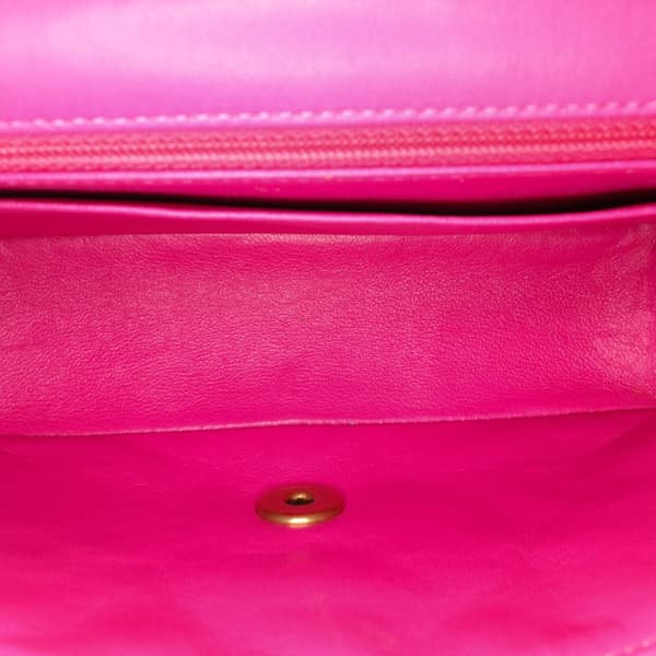 Pre-owned Chanel Mini Rectangular Classic Chevron Lambskin Single Flap Pink
