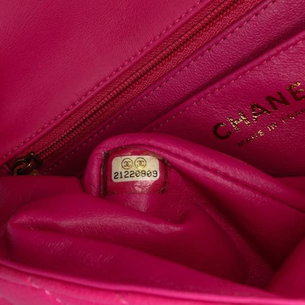 Pre-owned Chanel Mini Rectangular Classic Chevron Lambskin Single Flap Pink