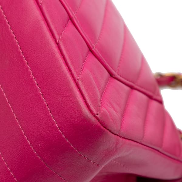 Pre-owned Chanel Mini Rectangular Classic Chevron Lambskin Single Flap Pink