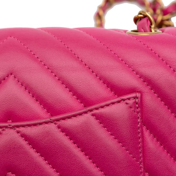 Pre-owned Chanel Mini Rectangular Classic Chevron Lambskin Single Flap Pink