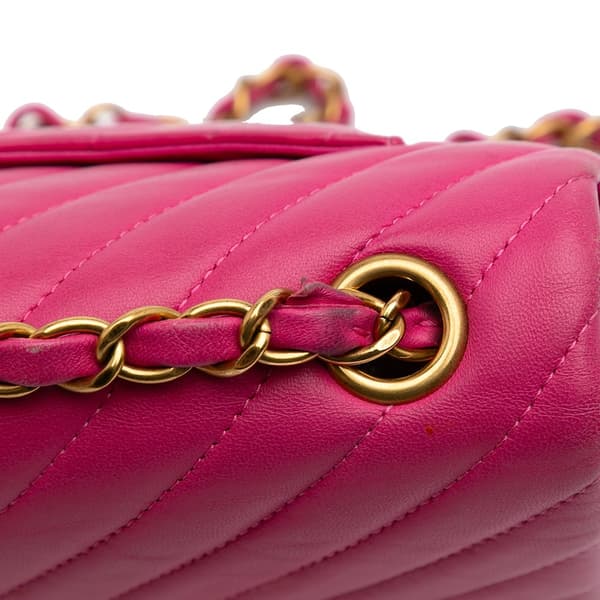 Pre-owned Chanel Mini Rectangular Classic Chevron Lambskin Single Flap Pink