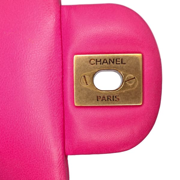 Pre-owned Chanel Mini Rectangular Classic Chevron Lambskin Single Flap Pink