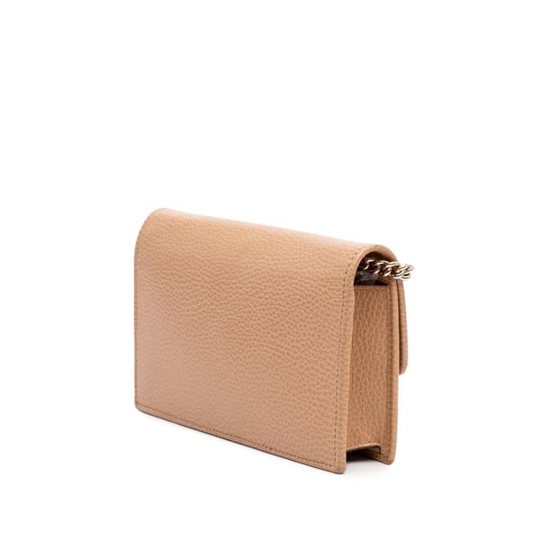 Pre-owned Gucci Interlocking G Dollar Calfskin Wallet on Chain Brown