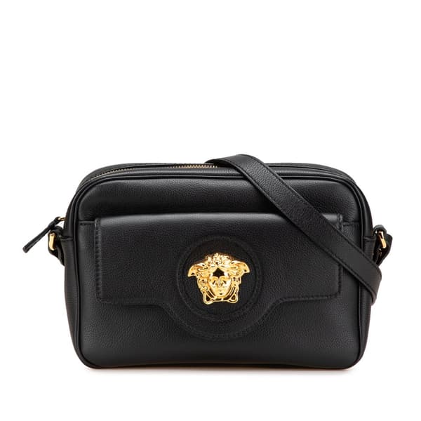 Pre-owned Versace Grained Calfskin La Medusa Crossbody Black