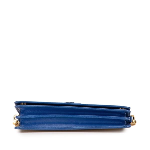 Pre-owned Prada Saffiano Lux Monochrome Wallet on Chain Blue