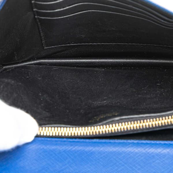 Pre-owned Prada Saffiano Lux Monochrome Wallet on Chain Blue