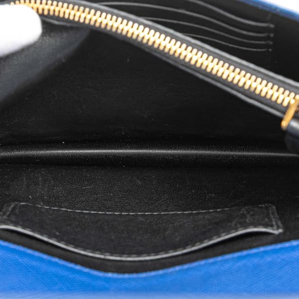 Pre-owned Prada Saffiano Lux Monochrome Wallet on Chain Blue