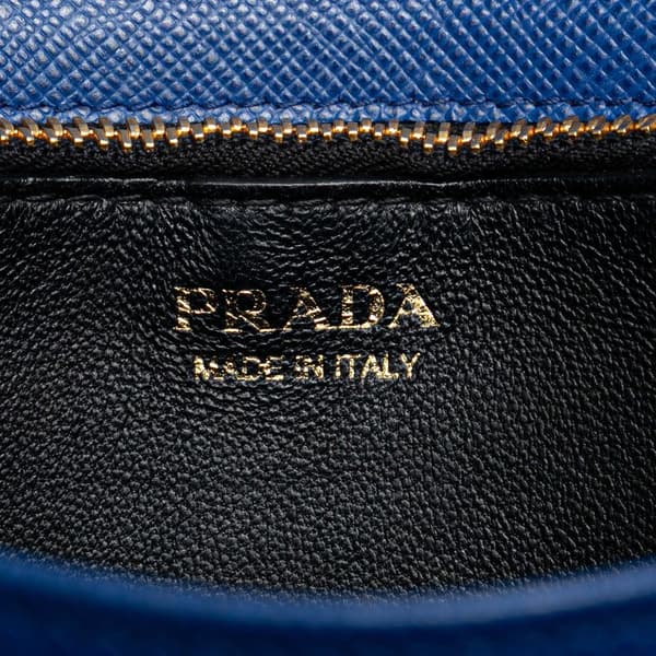 Pre-owned Prada Saffiano Lux Monochrome Wallet on Chain Blue