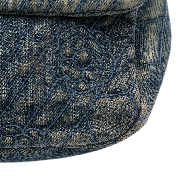 Pre-owned Chanel Large Embroidered Denim Camellia Flap Blue