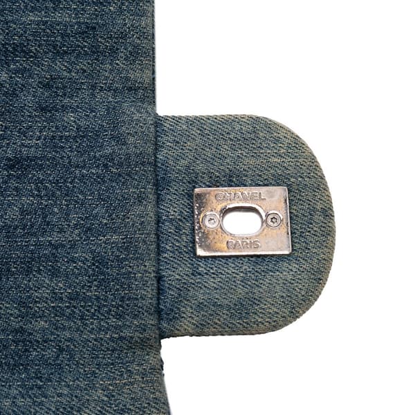 Pre-owned Chanel Large Embroidered Denim Camellia Flap Blue