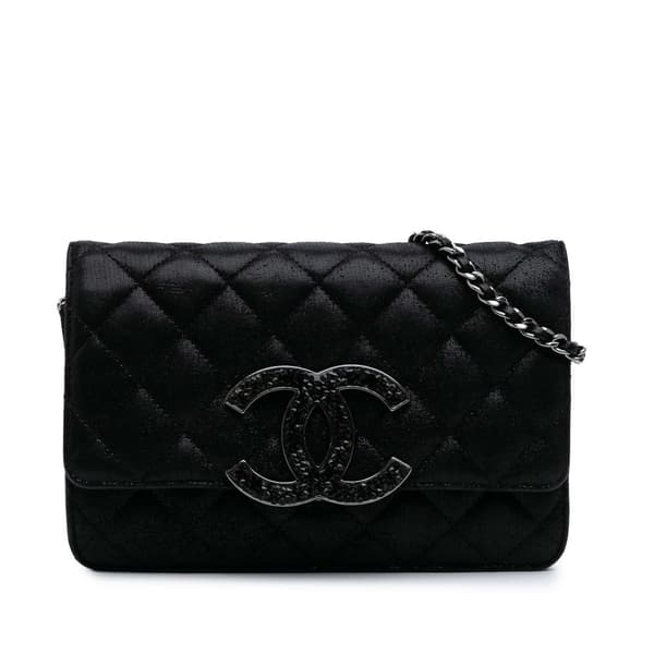 Pre-owned Chanel Iridescent Caviar Crystal CC Wallet On Chain Black